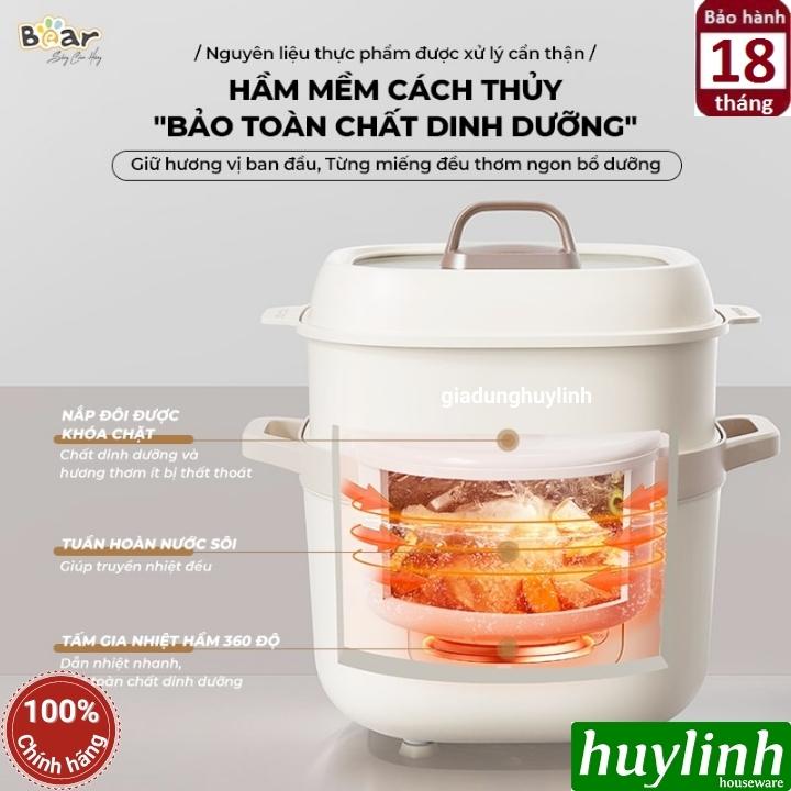 Nồi nấu chậm - chưng cách thuỷ Bear SB-NNC16 - 1.6 lít - tiếng Việt [1 thố lớn 1.6 lít + 2 thố nhỏ 0.5 lít] - Hàng chính hãng