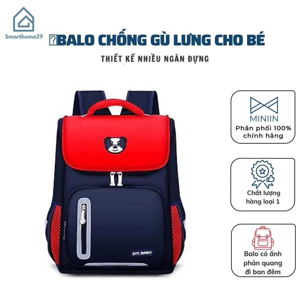 Balo Học Sinh Cho Bé Cấp 1 Chống Gù Lưng MINIIN ,Có Phản Quang,Chống Thấm Nước,Nhiều Ngăn Tiện Dụng - Hàng Loại 1