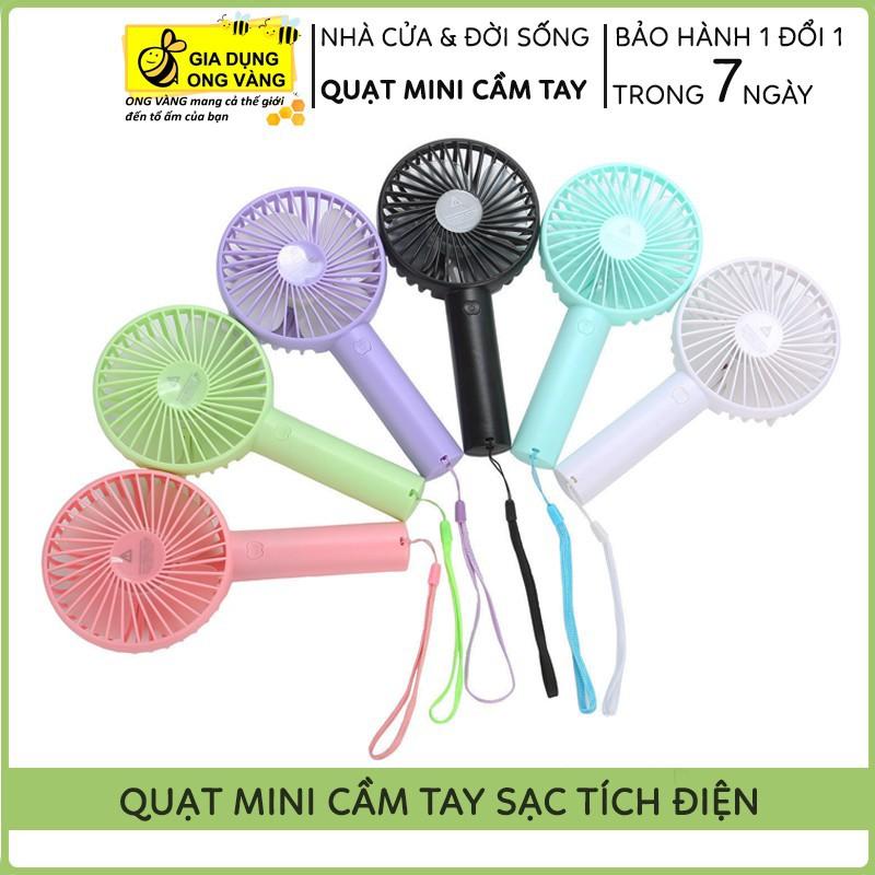 Quạt Cầm Tay Mini Sạc Tích Điện, Tặng Kèm Dây Đeo Tay Được Chọn Màu