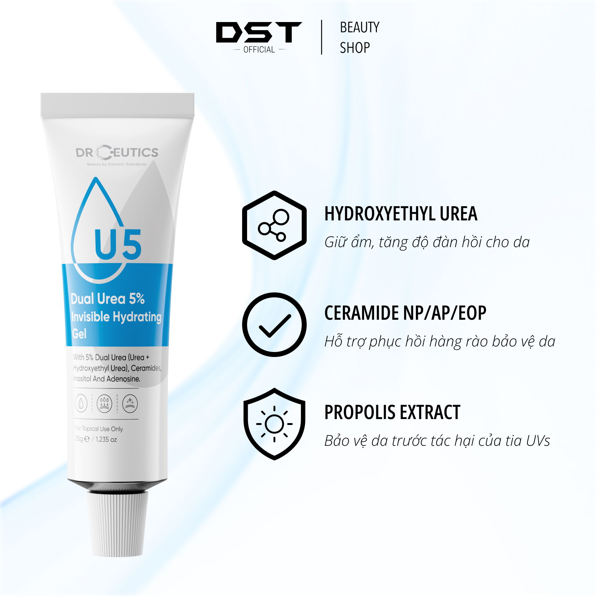 DRCEUTICS Gel Dưỡng Ẩm Và Phục Hồi Da Dual Urea 5% Invisible Hydrating Gel