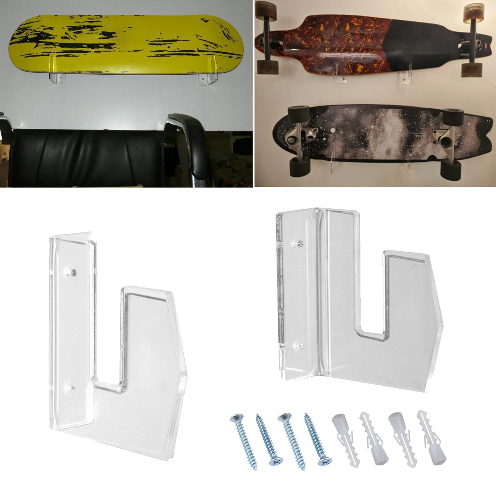 Skateboard Wall Mount Display Rack 1 Pair Acrylic Hanger for Longboard Skis