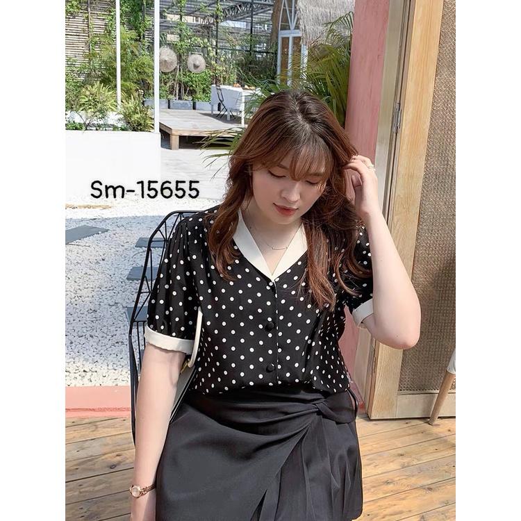 15655 - Sơ Mi BIG SIZE Tay Ngắn Chấm Bi