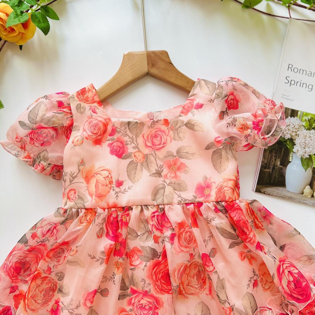 Váy bé gái, đầm bé gái họa tiết hoa hồng cực sang chảnh cho bé gái từ 1- 10 tuổi tại Mom's Choice