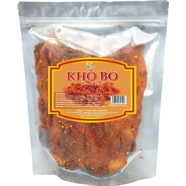 THỊT BÒ KHÔ THƯƠNG HIỆU SK FOOD LOẠI MỀM CAY - BỊCH 500G