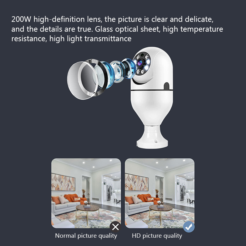 Camera giám sát không dây bóng đèn E27 5G Wifi Tầm nhìn ban đêm Tự động theo dõi con người Màn hình bảo vệ an ninh video toàn cảnh Màu sắc: Với thẻ TF 64G