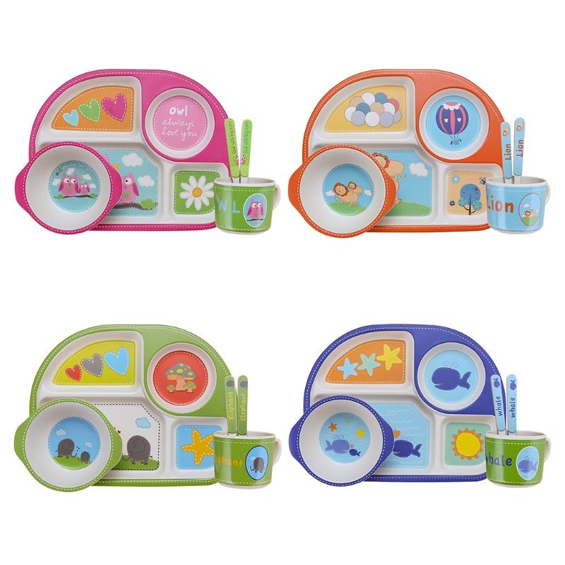 Bộ 5 Sợi Tre Trẻ Em Bộ Đồ Ăn Bộ Sư Đoàn Phần Đĩa Dùng Tiệc + Bát + Tặng Thìa + Nĩa + Tặng Cốc Nước bộ
