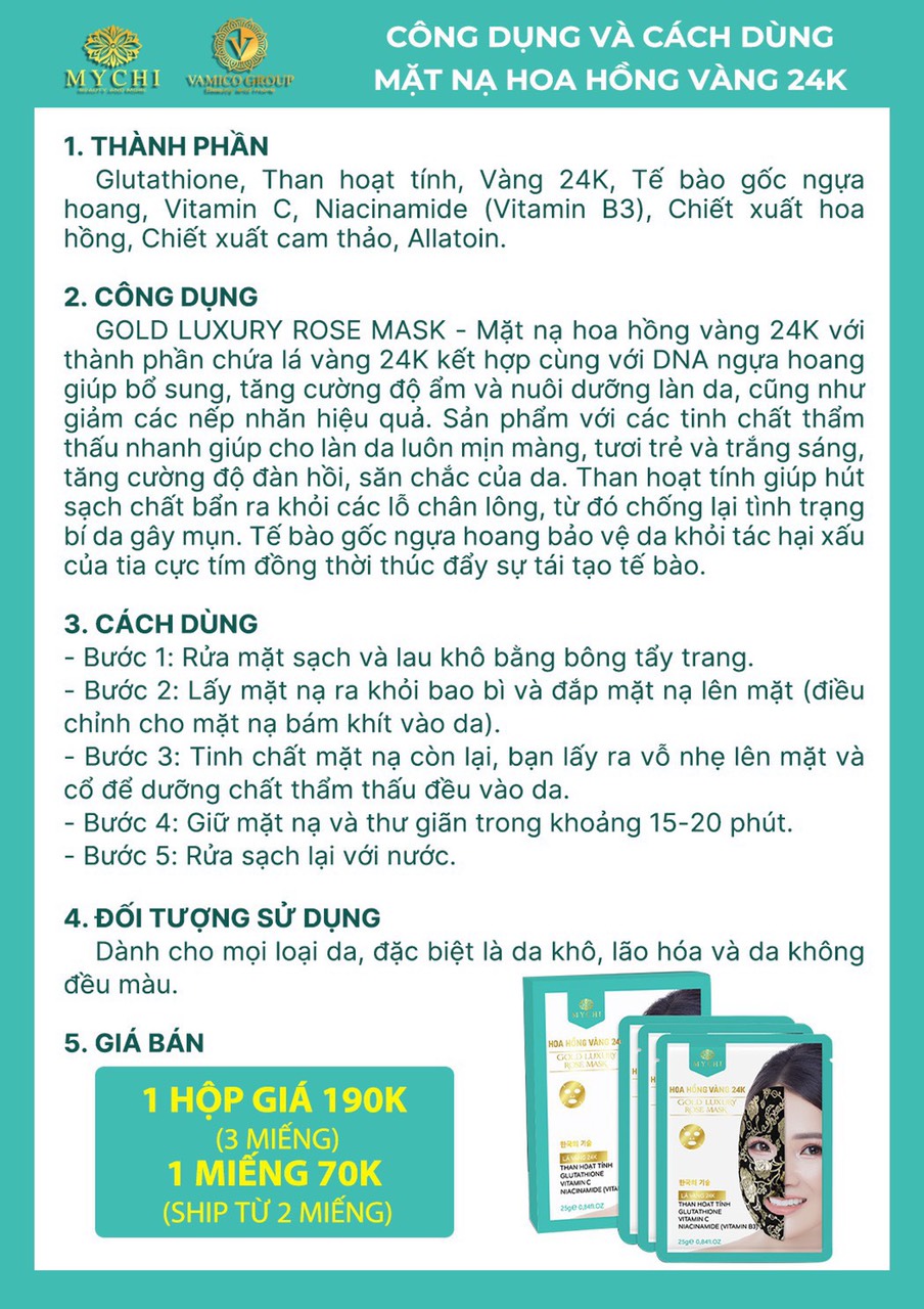 Mặt nạ đảo chiều Mychi - Hoa hồng vàng 24k Gold Luxury Mark
