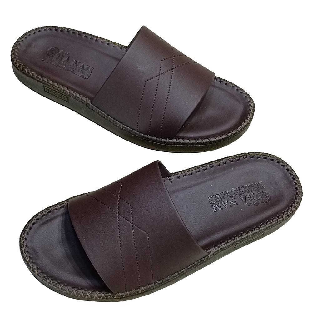 Dép Nam Da Bò HA NAM Đế Siêu Nhẹ Khâu Chỉ Toàn Bộ DNA22033