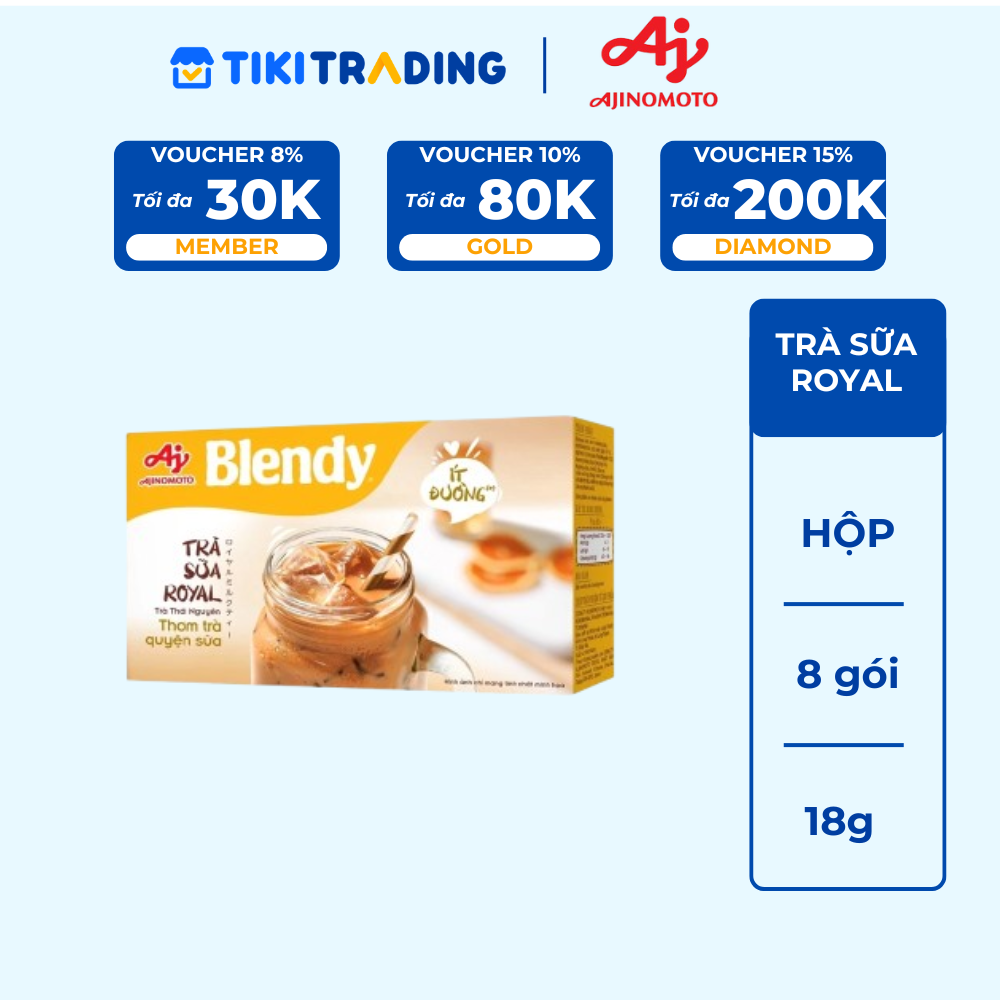Trà sữa Royal Blendy 144g/Hộp (1 Hộp 8 Gói)