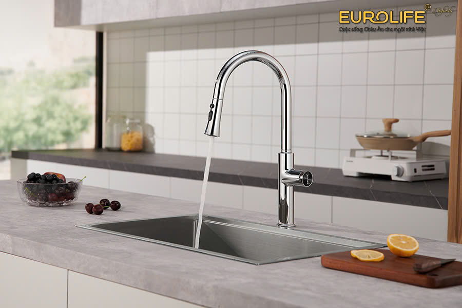 Vòi rửa chén nóng lạnh dây kéo, 4 chức năng sử dụng Eurolife EL-IK (3 màu)
