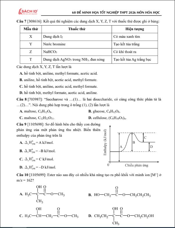 Sách 60 Đề Minh Họa Tốt Nghiệp THPT 2026 - Môn Hóa Học
