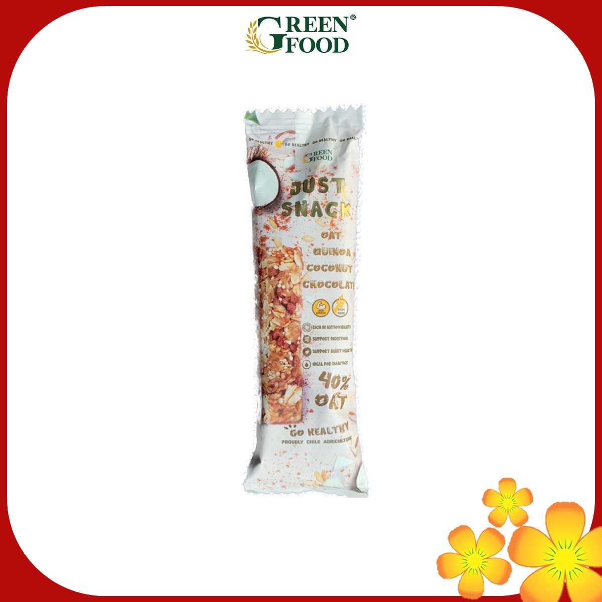 Ngũ Cốc Yến Mạch Chile JUST SNACK Vị Dừa, Hạt Diêm Mạch Quinoa, Sô Cô La  - ăn vặt tiện lợi, dinh dưỡng phù hợp cho người ăn kiêng, nhập khẩu chính hãng từ Chi-lê.