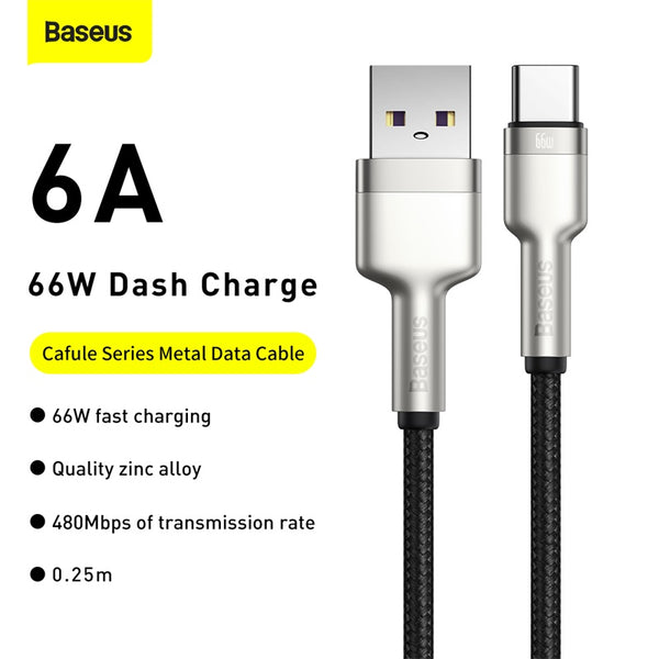 Cáp sạc nhanh, siêu bền Baseus Cafule Series Metal Data Cable USB to Type-C 66W CAKF- Hàng chính hãng