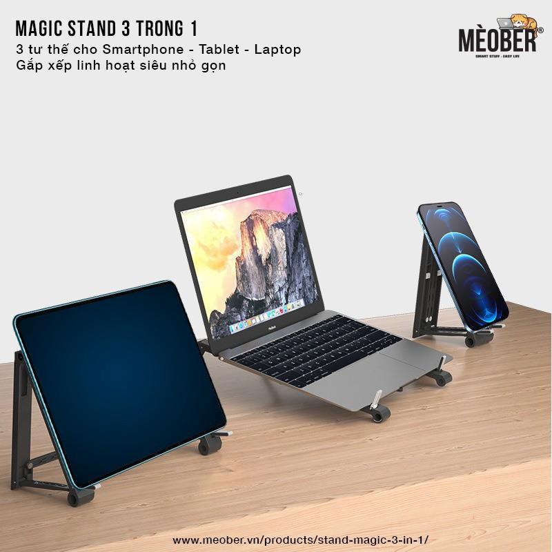 Stand Magic 3-in-1 - Giá đỡ cho laptop, điện thoại, máy tính bảng, nhỏ gọn gắp xếp linh hoạt (Black/White