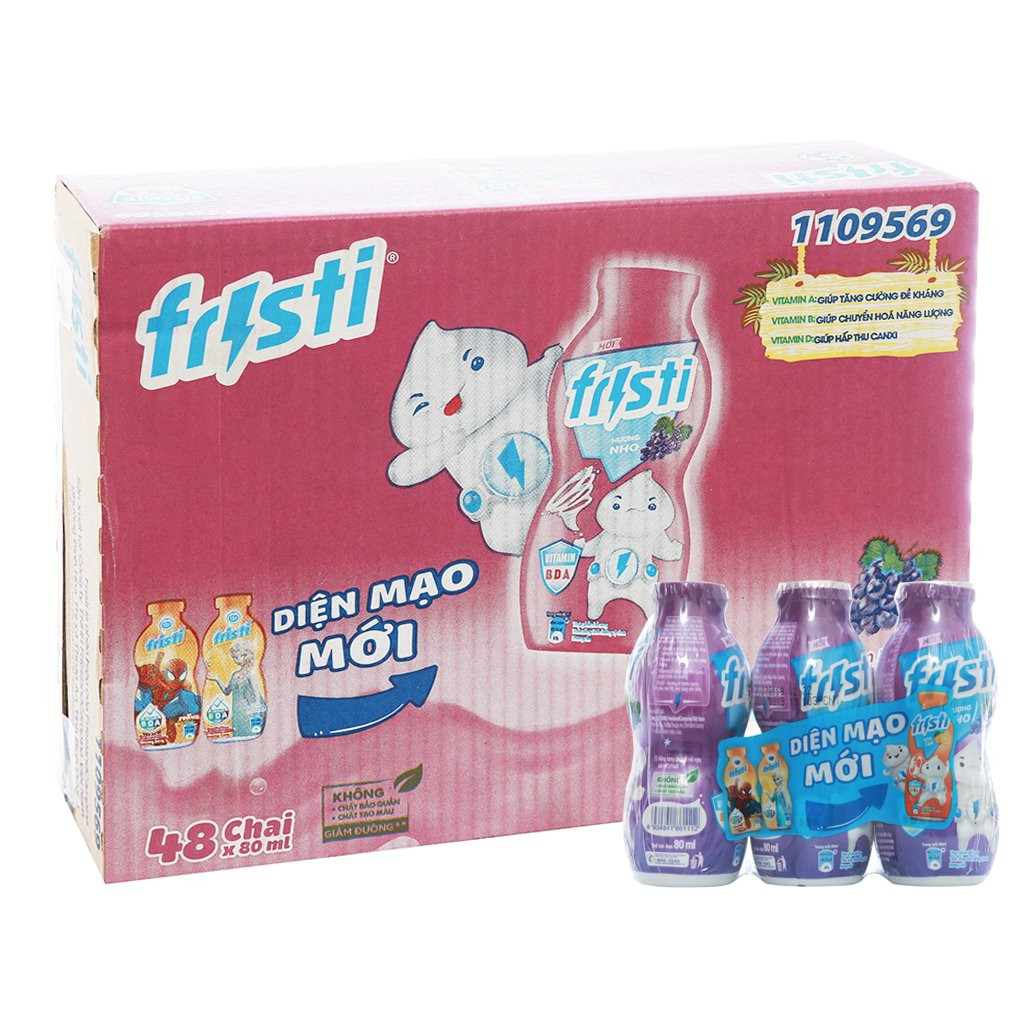 Tặng 1 Balo fristi - Combo 3 Thùng Sữa Chua Uống Fristi Hương Nho - 48 Chai 80ml