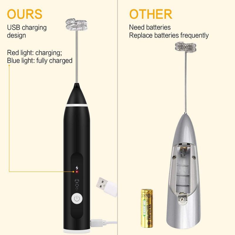 3 Tốc Độ Trứng Be Cà Phê Sữa Uống Đánh Trộn Đầu Eggbeater Frother Khuấy USB Sạc Thực Phẩm Cầm Tay Máy Xay Đánh Trứng