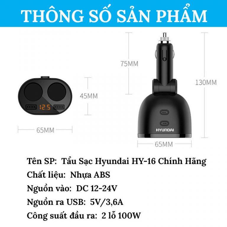 Bộ Chia Tẩu Sạc Ô Tô Nhãn Hiệu Hyundai HY-16