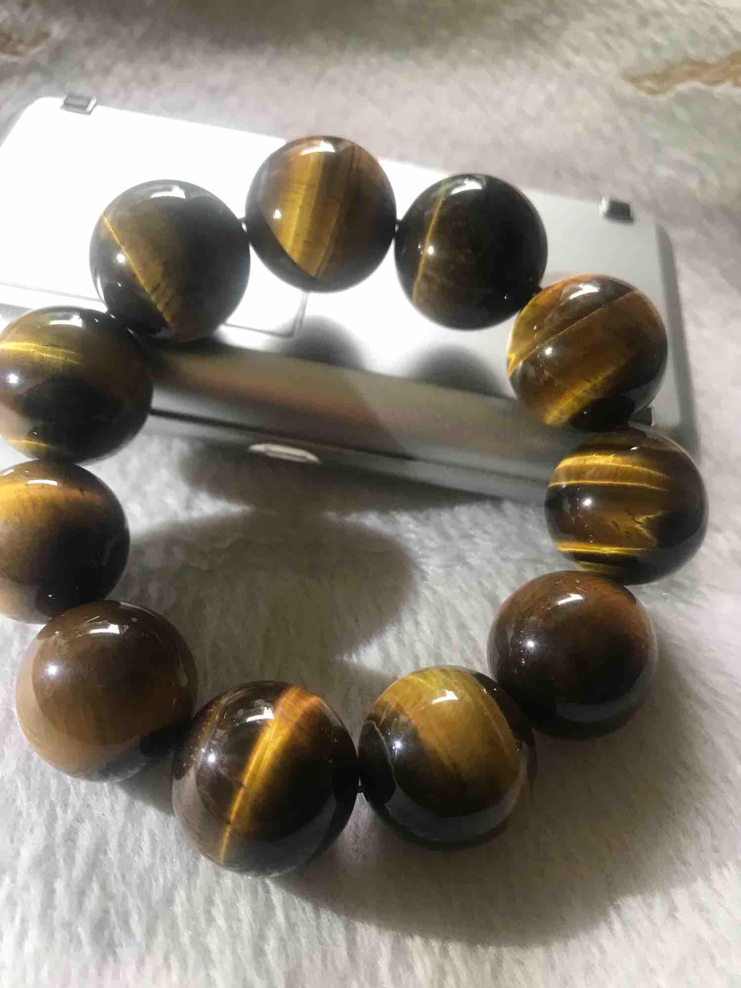 VÒNG HẠT TO 20mm ĐÁ TỰ NHIÊN MẮT HỔ VÀNG NÂU NAM Mạng THỔ KIM