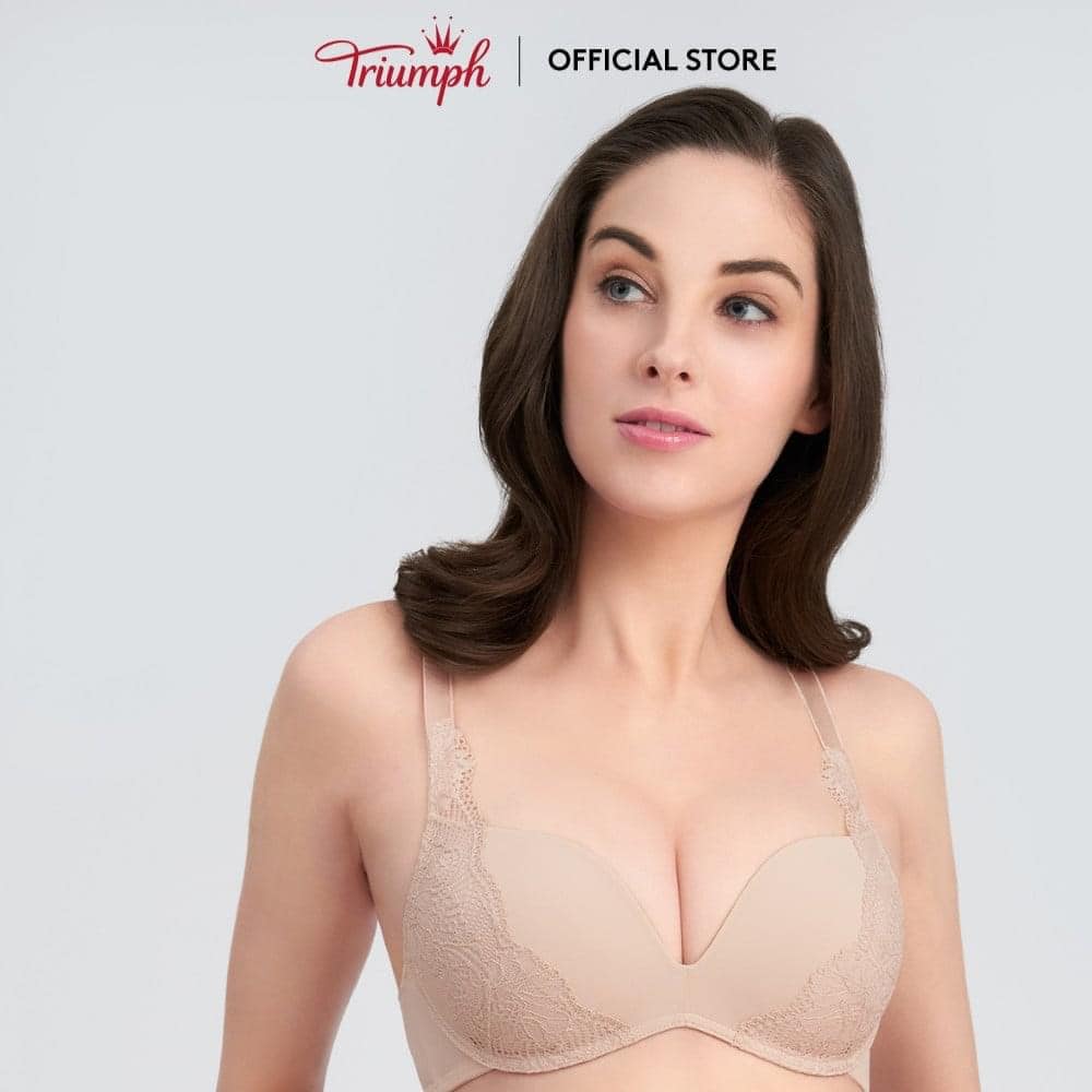 Áo lót nữ không gọng Triumph Simply Style Larkspur HU DV 3919 phối ren xinh xắn, đệm mút vừa nâng đẩy ngực tạo khe, bản lưng to 3 móc cài
