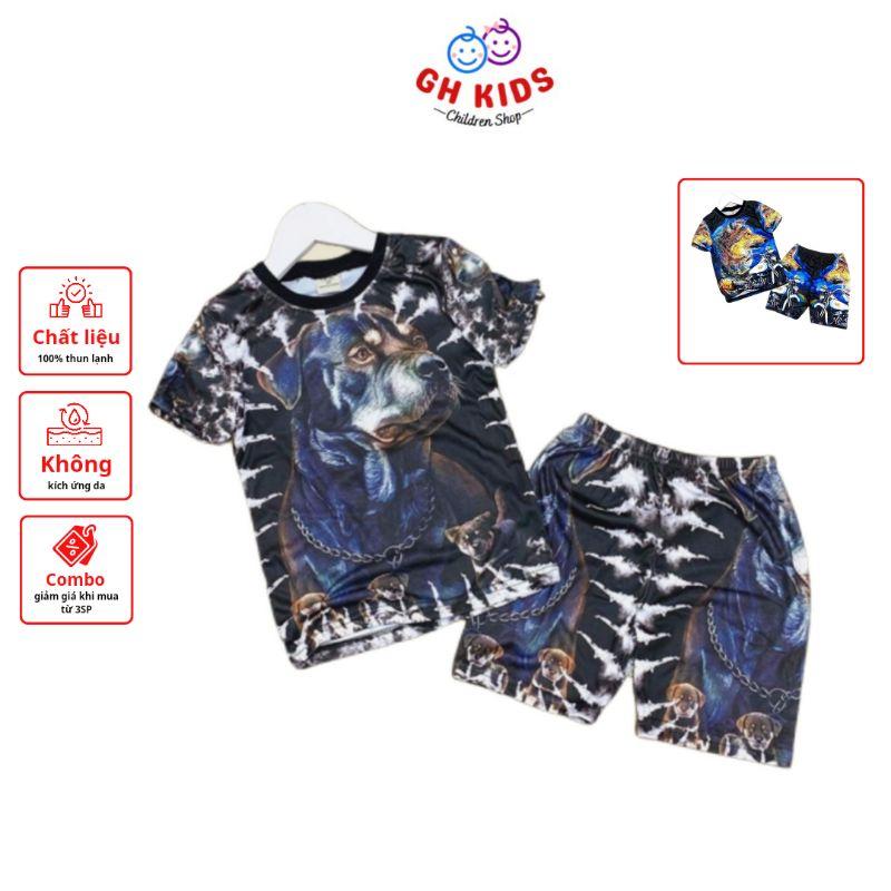 Bộ đồ bé trai hoạt tiết động vật chất liệu thun lạnh mịn mát in hình 3D được các bé trai yêu thích