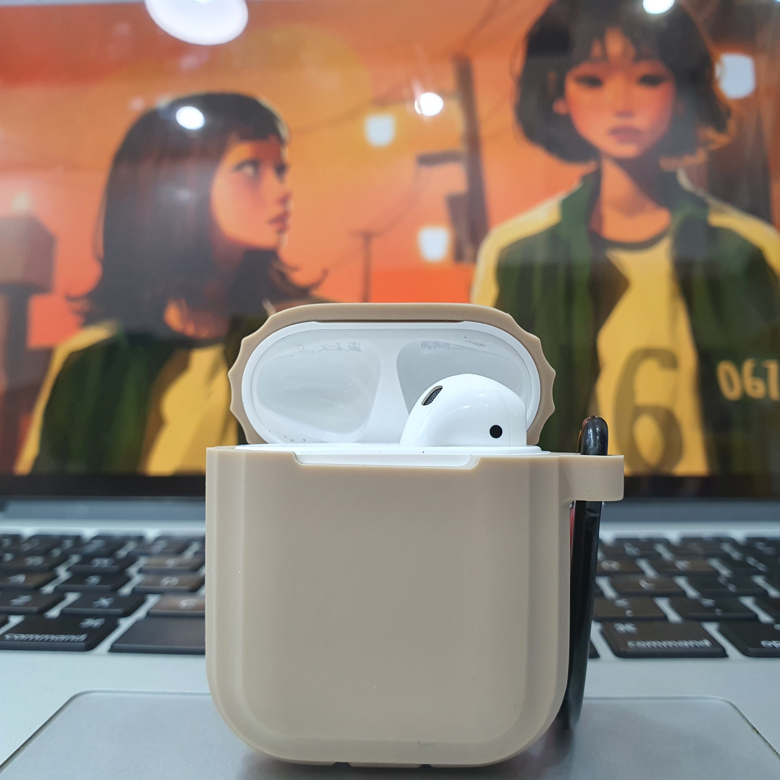 Case Ốp Dành Cho Airpods 1/2 - Màu Nâu Đậm Và Màu Xám Trơn Chia Cấp