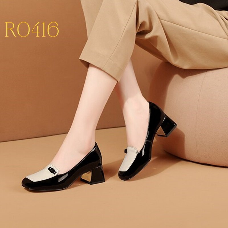 Giày mọi nữ phối màu đính nơ, da bóng cao cấp ROSATA RO416 - HÀNG VIỆT NAM - BKSTORE