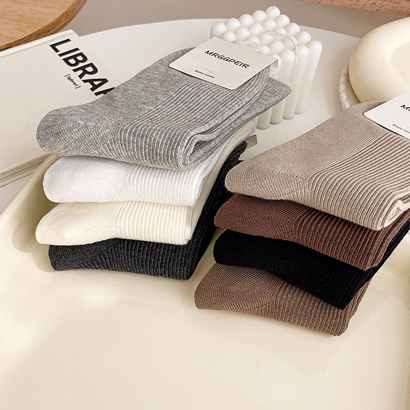 Tất Nữ Cotton Thun Gân Phong Cách Hàn Quốc Chất Mỏng Mịn Thoáng Khí Màu Trắng, Xám, Vớ Mùa Hè PK206