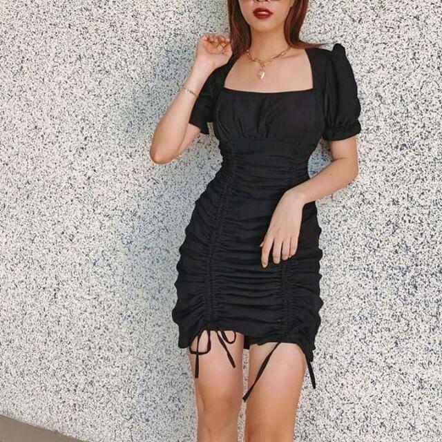 ĐẦM ĐEN BODY NHÚN EO DÂY RÚT SANG CHẢNH