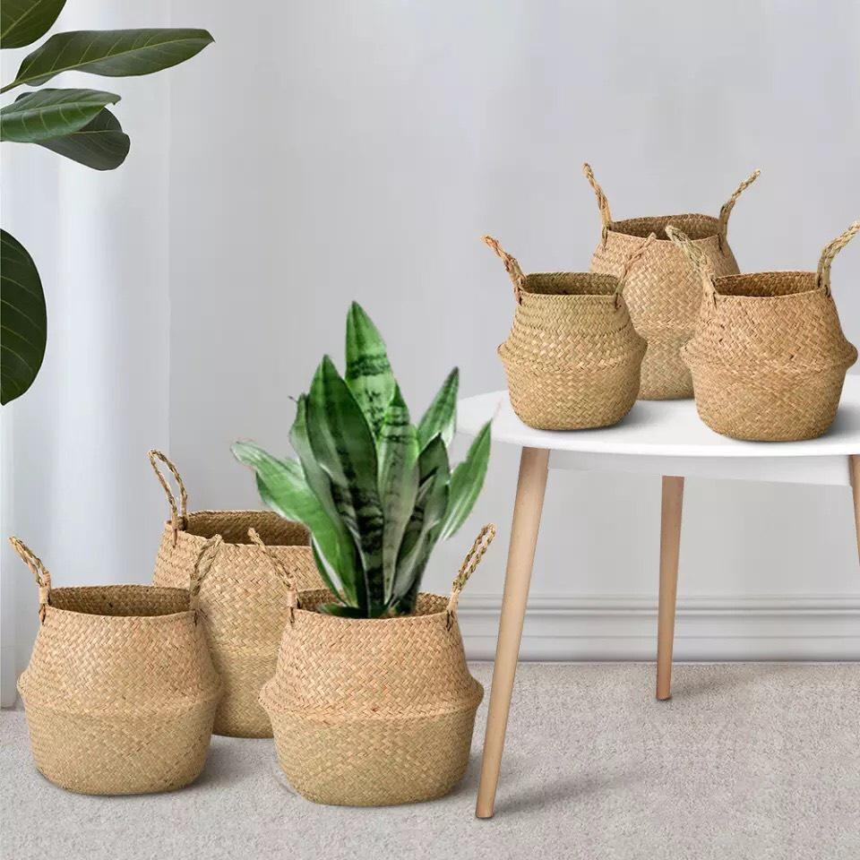 Giỏ Cói Trồng Cây Cảnh Trong Nhà Cỡ Lớn Có Quai Xách Độc Đáo - Giỏ Đựng Đồ Đa Năng Thân Thiện GC-002