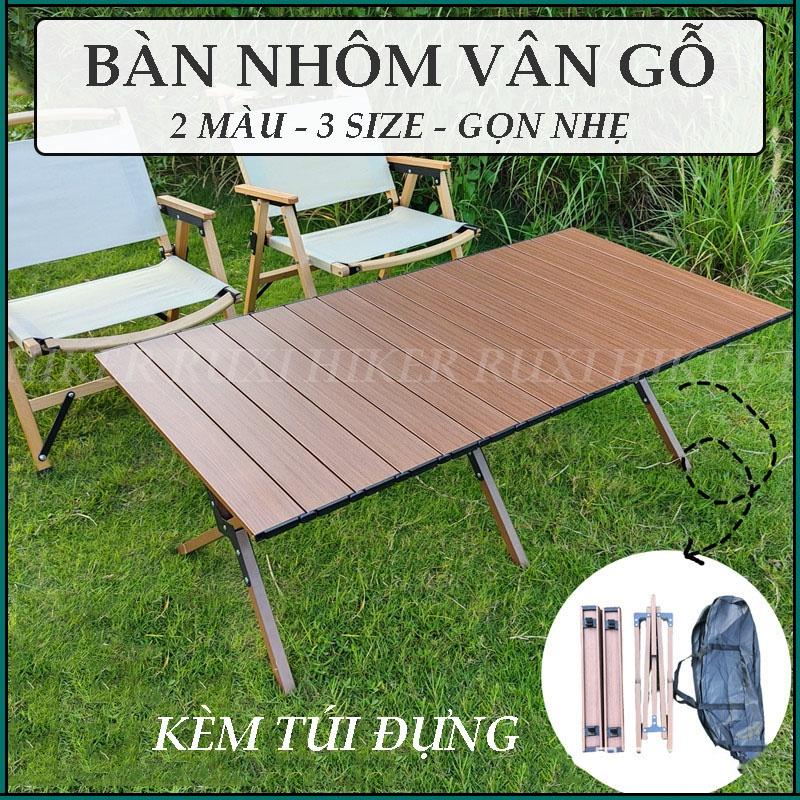 Bàn nhôm gấp gọn dã ngoại camping giả vân gỗ siêu tiện lợi, bàn picnic siêu tiện dụng, dụng cụ cắm trại