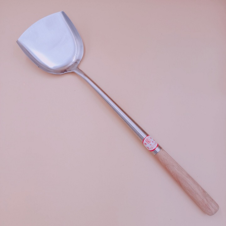 Xẻng lật chiên xào đồ ăn loại lớn inox 304  cán gỗ cao cấp