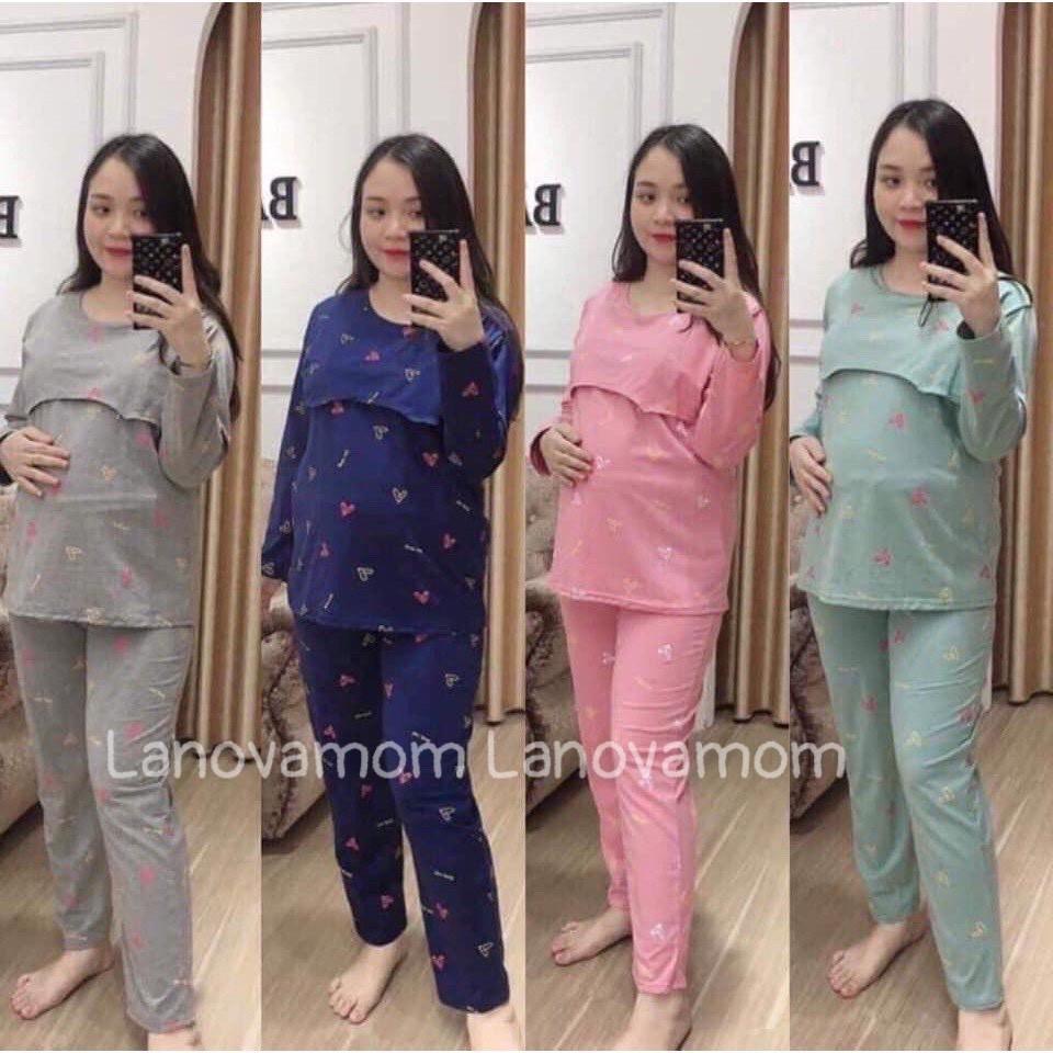  bộ đồ bầu pink dài vạt chéo mặc bầu và mặc sau sinh siêu mát Thấm Mồ Hôi Tốt, Freesize từ 45 đến 70Kg