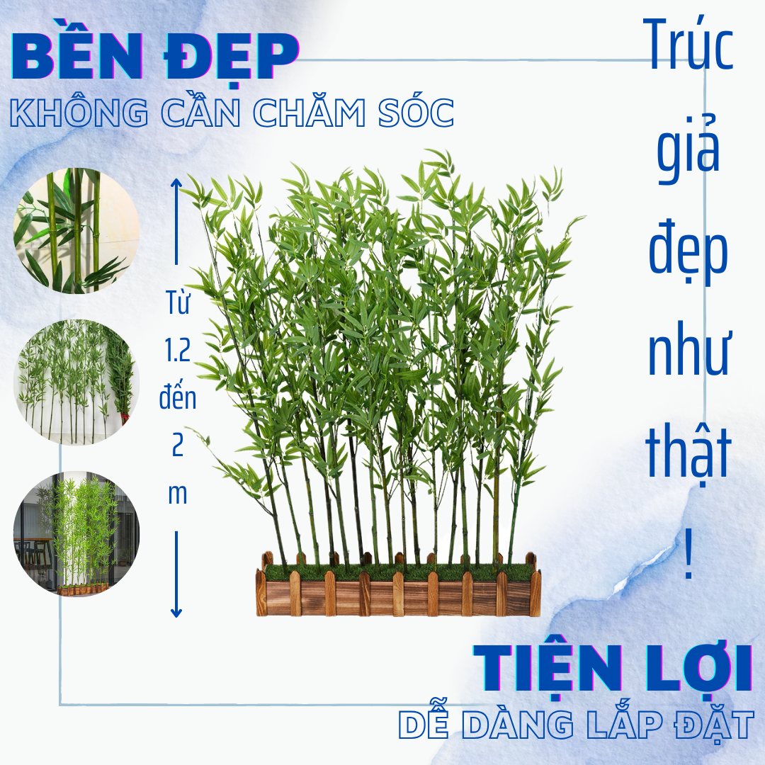 Set 5 cây trúc giả NHIỀU LÁ trang trí, cao 150cm-200cm ( kèm chậu y hình)