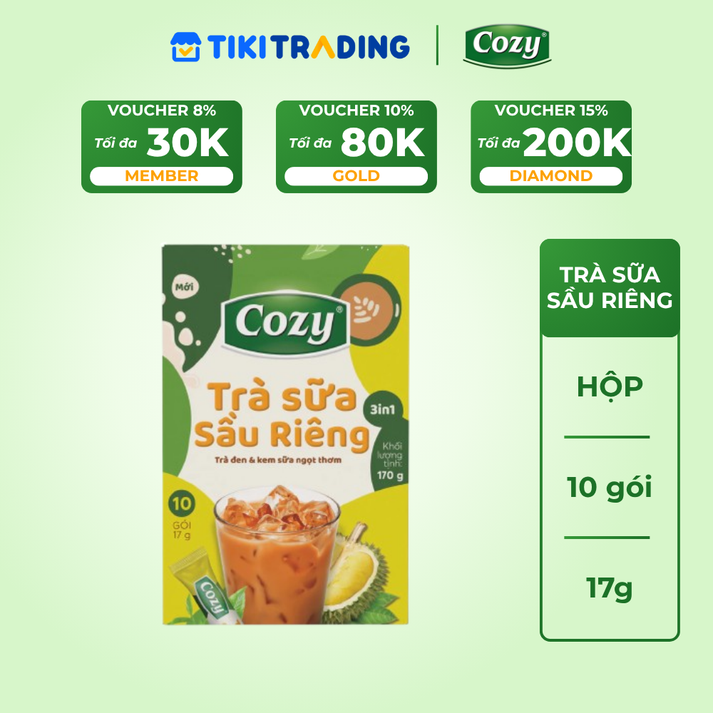 Cozy Trà Sữa 3in1- Sầu Riêng 10 gói x 17g Hộp