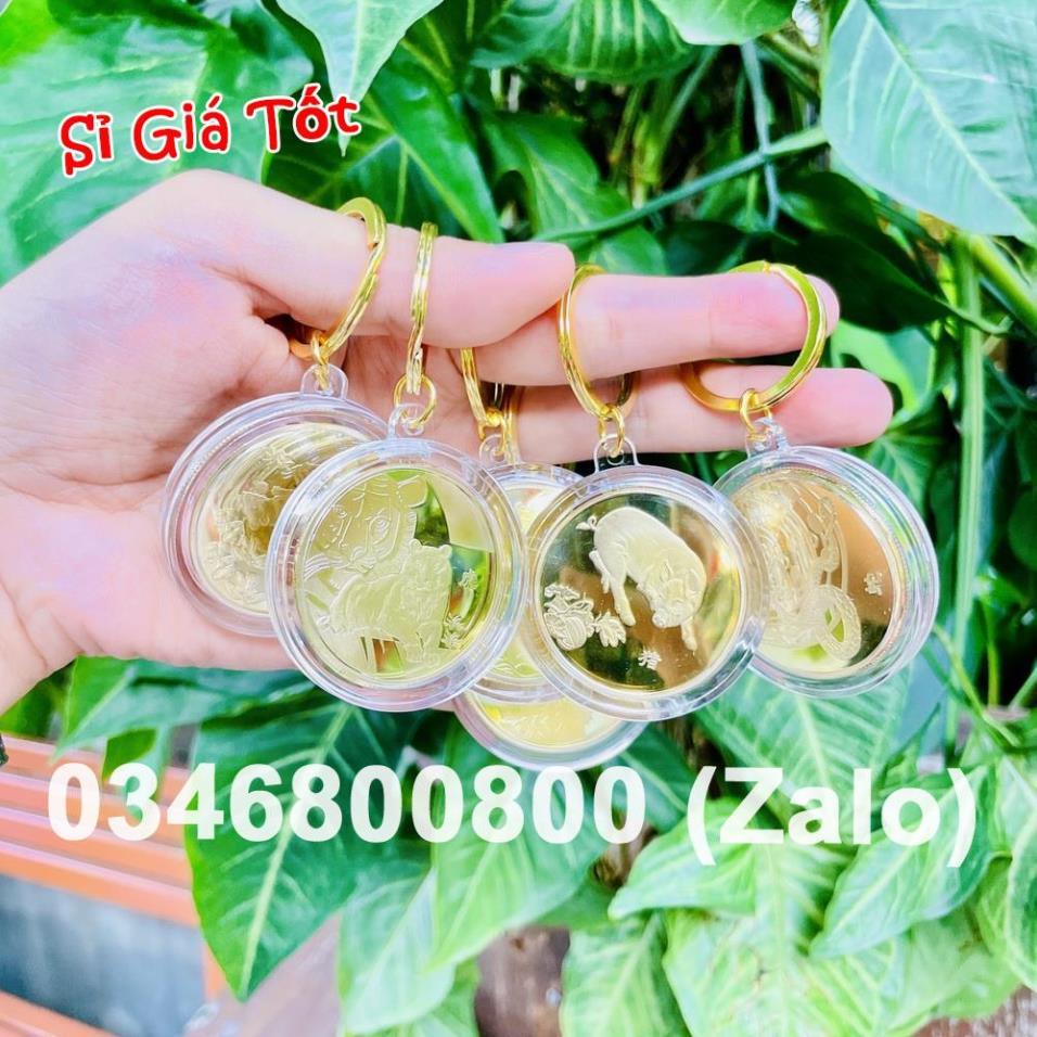 Móc Khóa Đồng Xu 12 Con Giáp Mạ Vàng Treo Oto, Xe Máy Phong Thủy