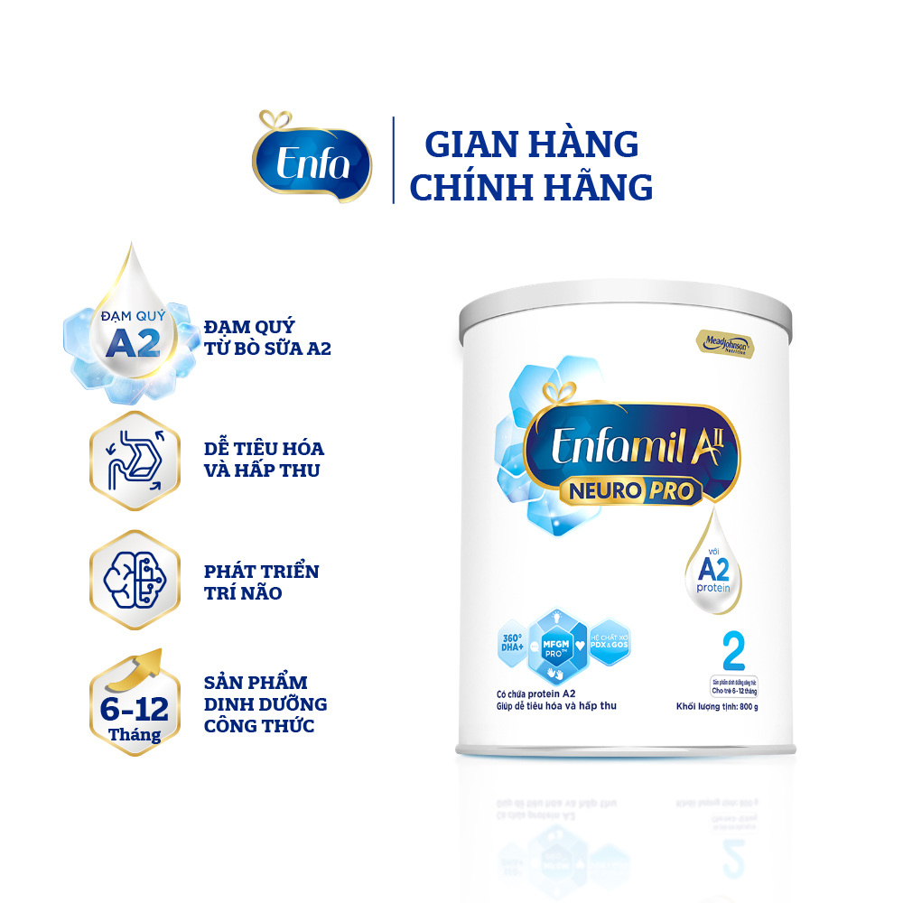 Sữa bột Enfamil A2 Neuropro 2 cho trẻ từ 6 - 12 tháng tuổi – 800g