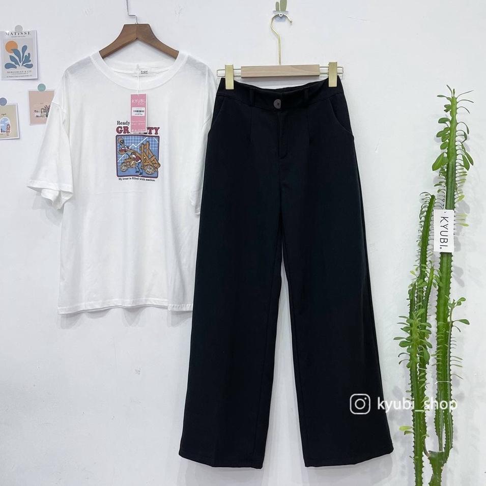 Quần tây đen ống rộng suông dài Hàn Quốc phong cách Ulzzang (Có Bigsize, Size Đại) - Quần Culotte Kyubi QT0021