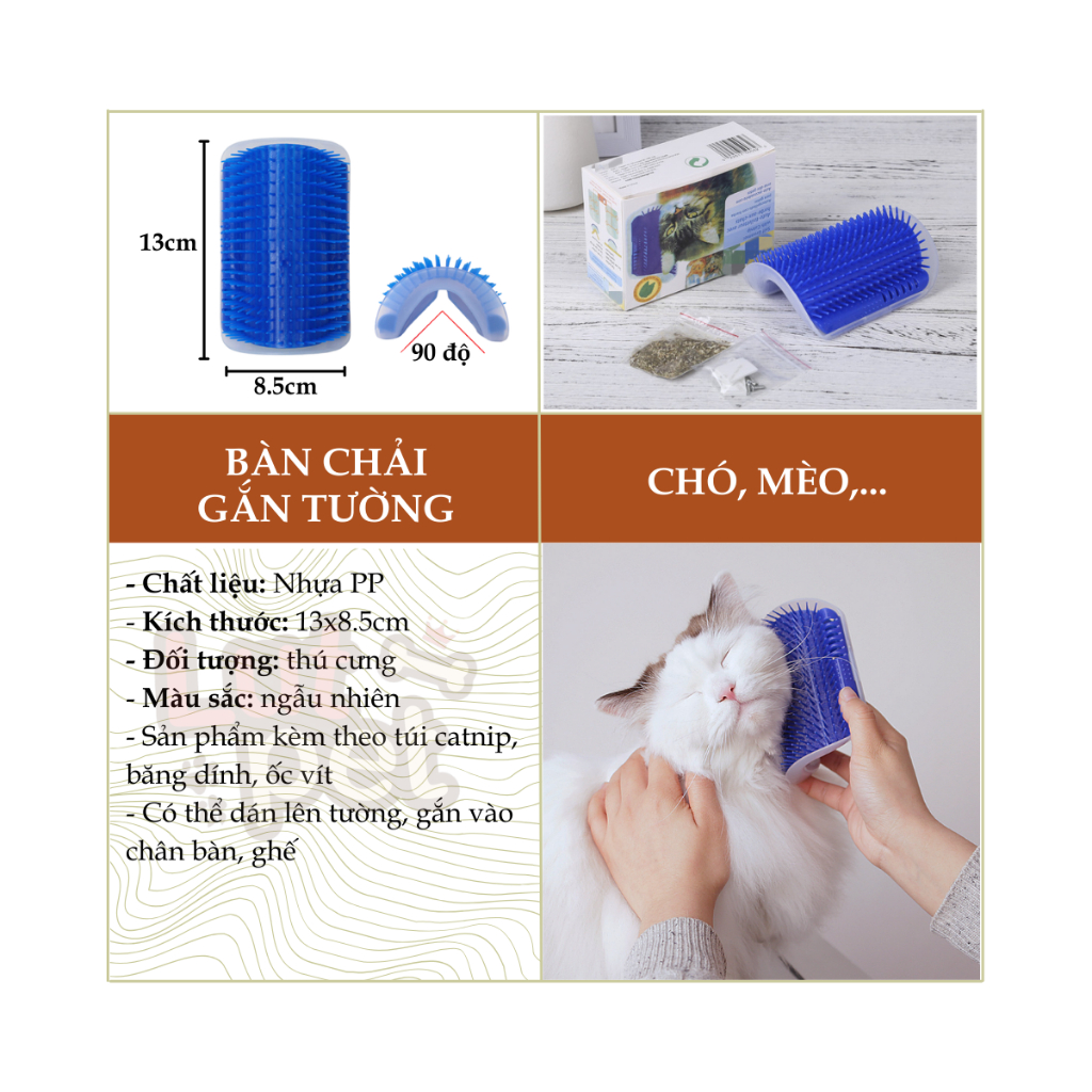 Bàn chải gắn tường lấy lông gãi ngứa cho mèo - Lược chải lông gắn bàn massage tự động