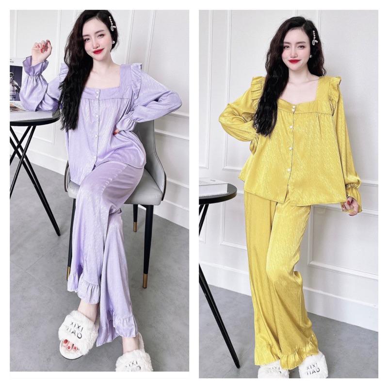 Đồ Bộ Nữ Bigsize 40-70kg, Bộ Pyjama lụa xước cổ vuông