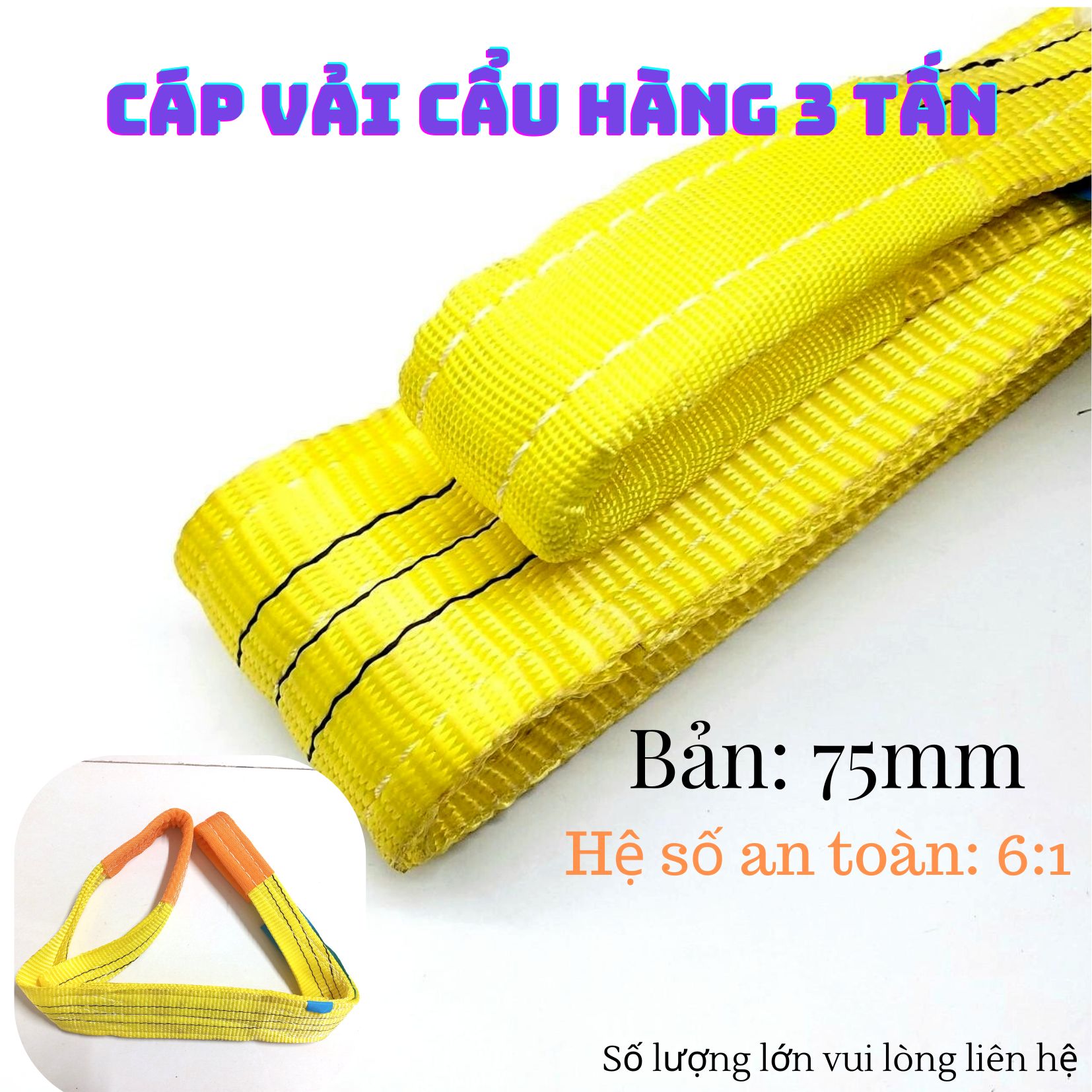 Dây cáp vải cẩu hàng bản dẹp 3 tấn 5 mét hệ số an toàn 6:1