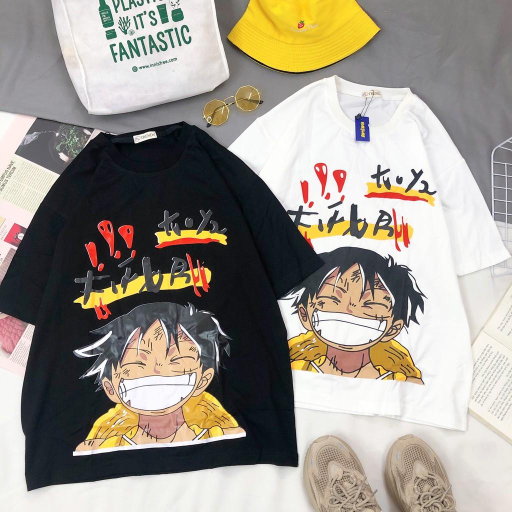 Áo thun cotton tay lỡ in hình Luffy - ẢNH THẬT