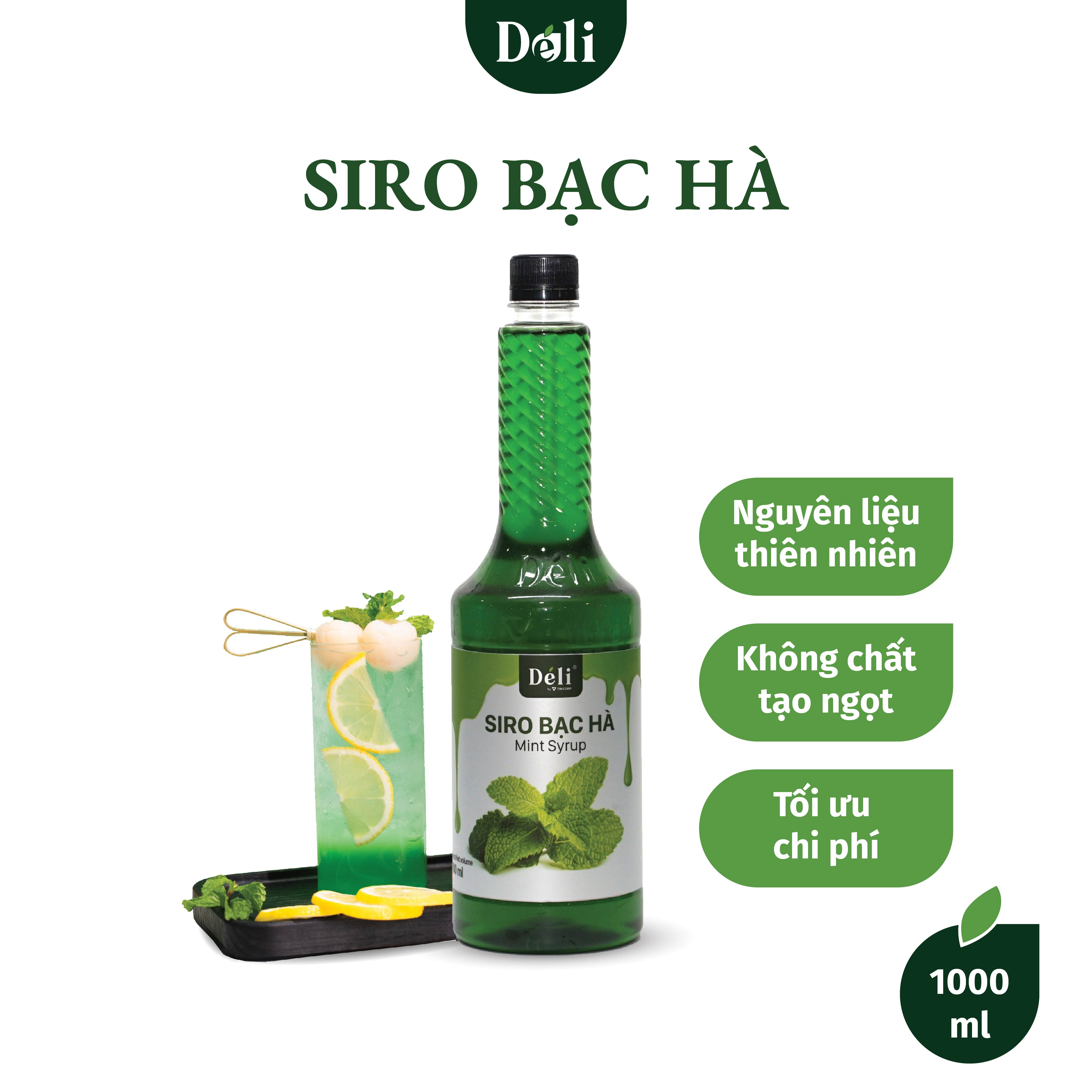 Siro bạc hà Déli chai 1lit, HSD: 12 tháng  [CHUYÊN SỈ] Nguyên liệu pha chế trà trái cây, soda,...