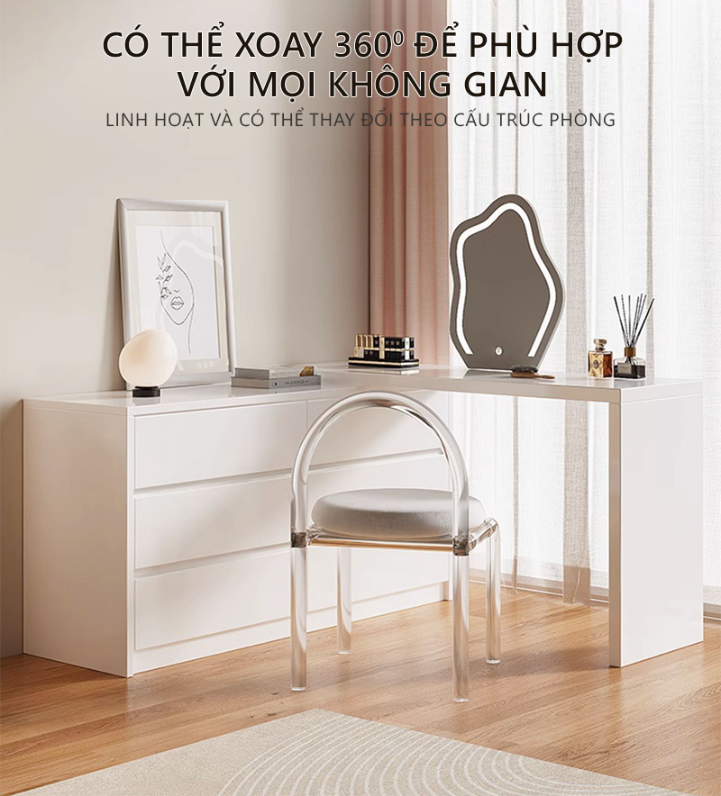 Hình ảnh Bàn trang điểm đẹp xoay 180 thông minh có 6 ngăn kéo để đồ gỗ mdf phủ melamin chống xước thương hiệu IGA - GP305