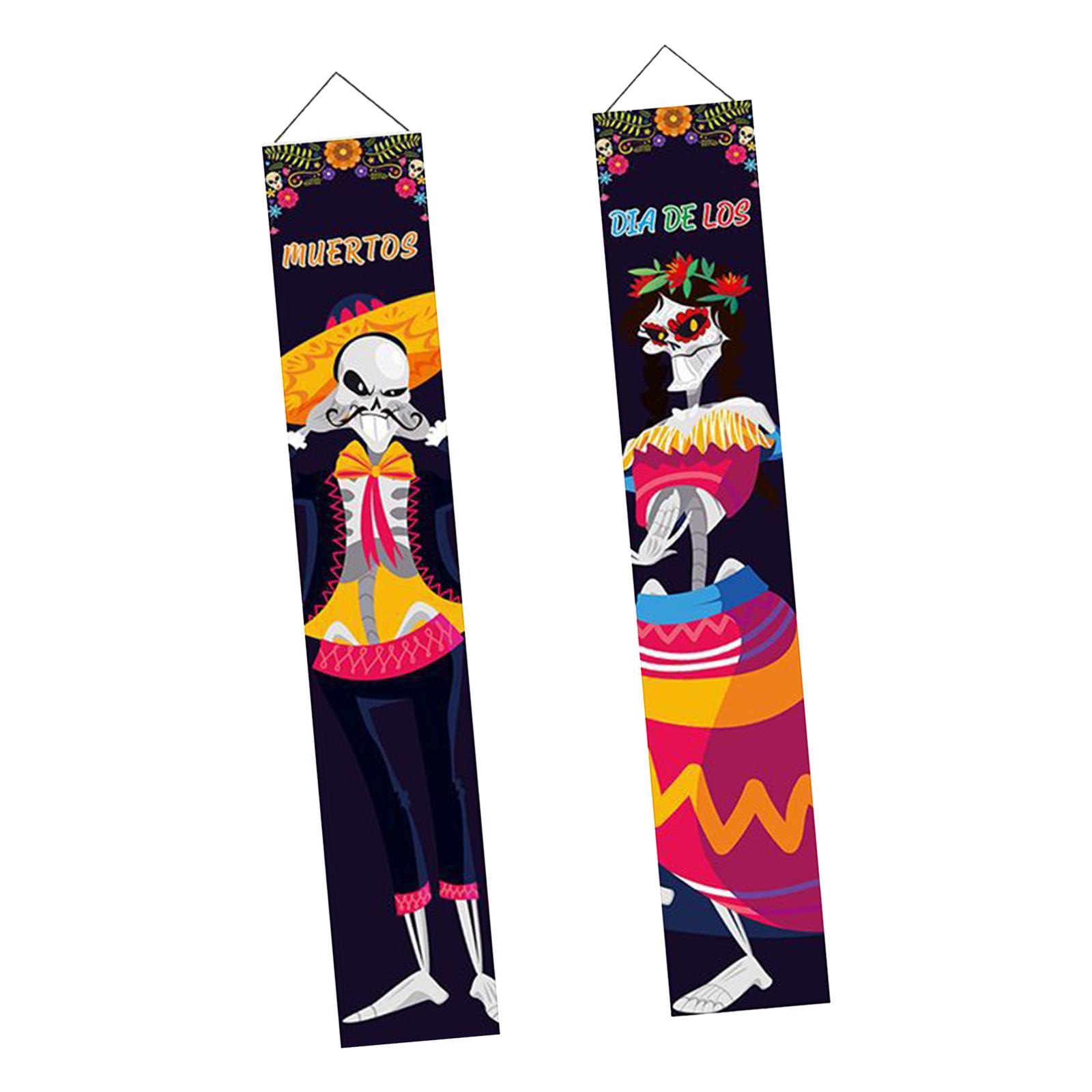 Halloween Banners Mexican Day of The Dead Flag Halloween Welcome Signs Hanging Sign Halloween Party Decoration for Backyard Porch Front Door