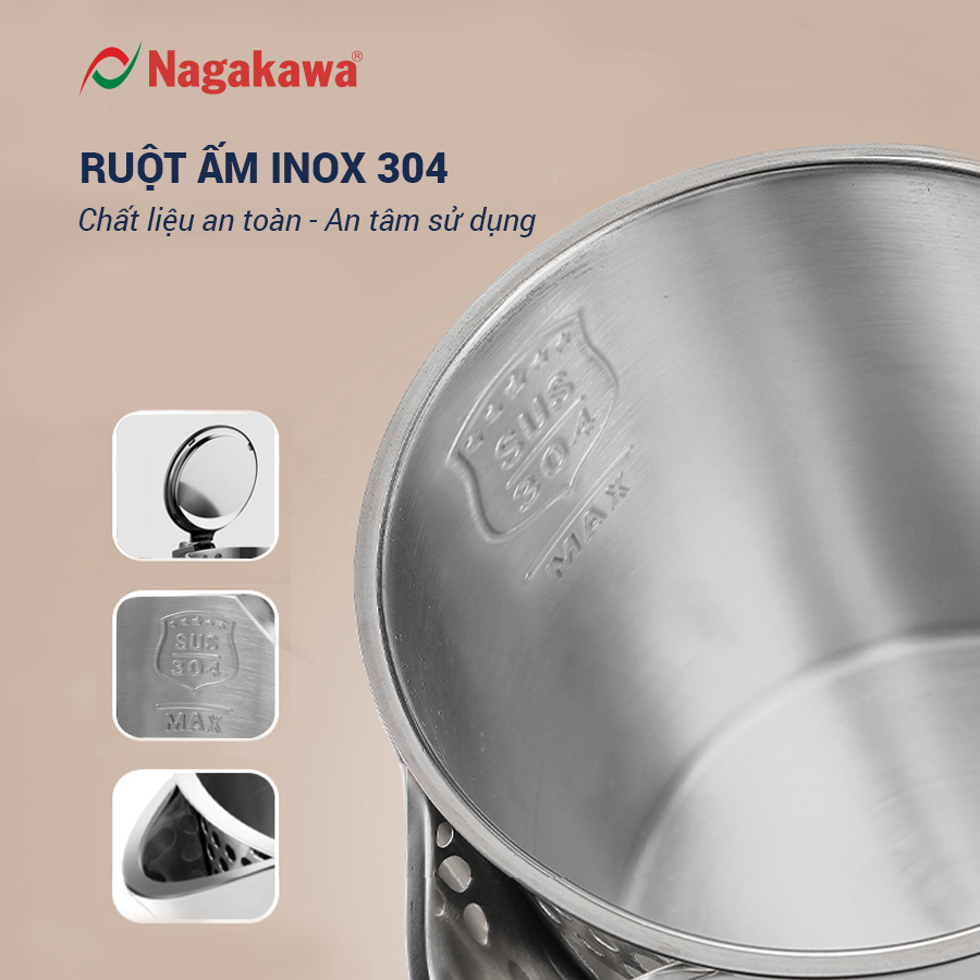 Ấm siêu tốc 2 lớp inox 304 Nagakawa NAG0320 (1.8L - 1800W) - Hàng chính hãng