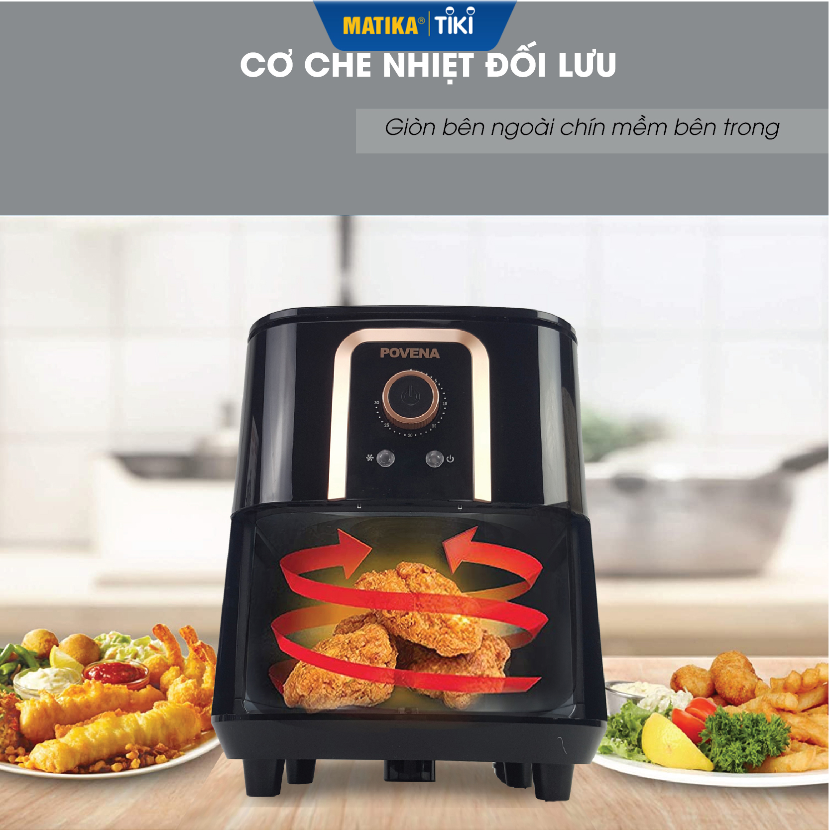 Nồi chiên không dầu POVENA dung tích lớn 6,5L công nghệ chiên cao cấp PVN-6519 - Hàng chính hãng