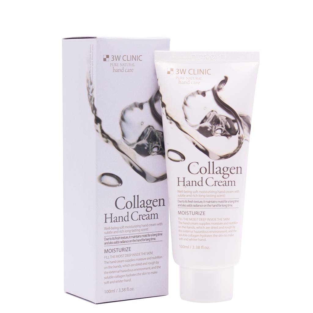 Kem dưỡng da tay Collagen Hàn Quốc cao cấp 3W Clinic Collagen Hand Cream (100ml) + Bông bọt biển massage mặt Hàn Quốc Mira Culous – Hàng Chính hãng – Hàng Chính Hãng