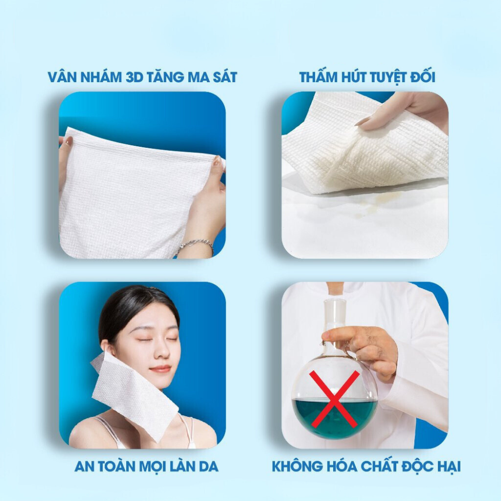 Khăn Lau Mặt Khô Đa Năng Mylan An Toàn Cho Da Không Chất Huỳnh Quang Vải Không Dệt 100% cotton thực vật tự phân hủy