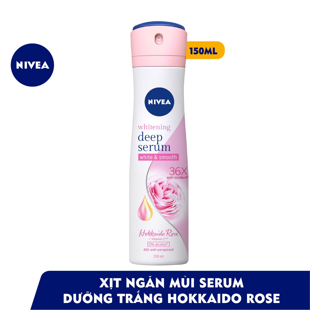 Bộ Đôi Xịt và Lăn Ngăn Mùi Nivea Serum Trắng Mịn Hương Hoa Hồng Hokkaido (150ml+40ml)