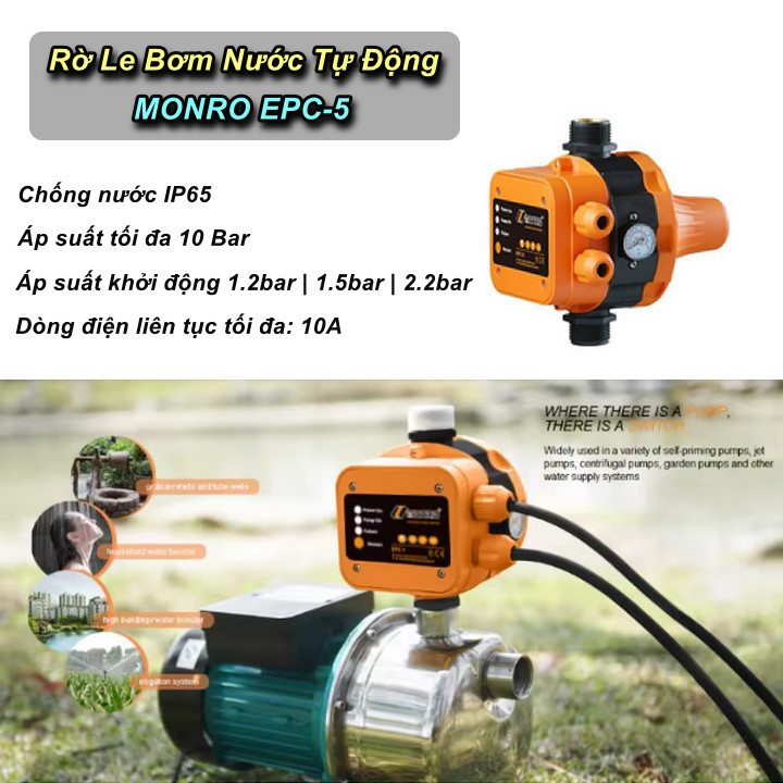 Rờ Le Tự Động Bơm Nước Bằng Áp Suất MONRO EPC-5 Cao Cấp - Home and Garden